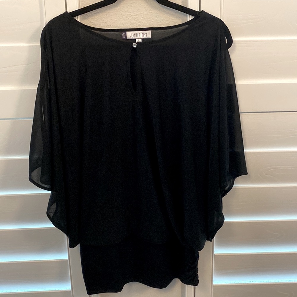 Jennifer Lopez black cut-out shoulder top in size L